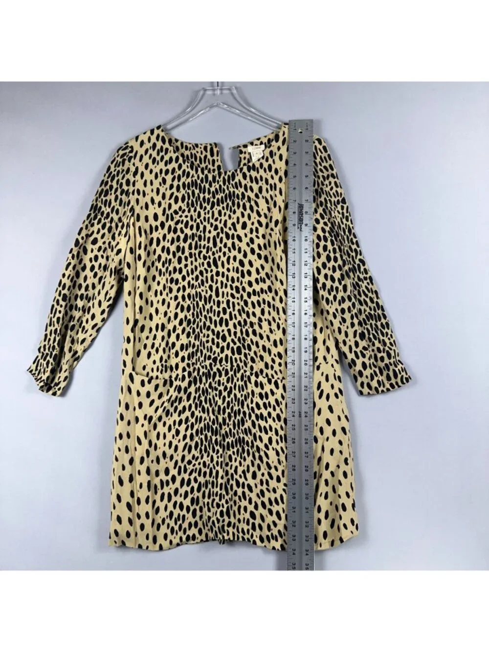 J. Crew Dress Size 4 Shift Leopard Print Beige/Black 3/4 Sleeve Patch Pockets